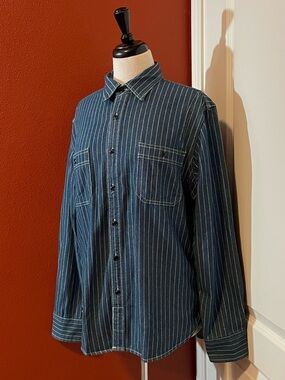 Non Stock‎ Flyer Men’s Retro Railroad Striped Button Down Long Sleeve Work Shirt